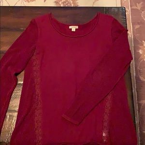 Lucky Brand Red thermal knit with lace cutout